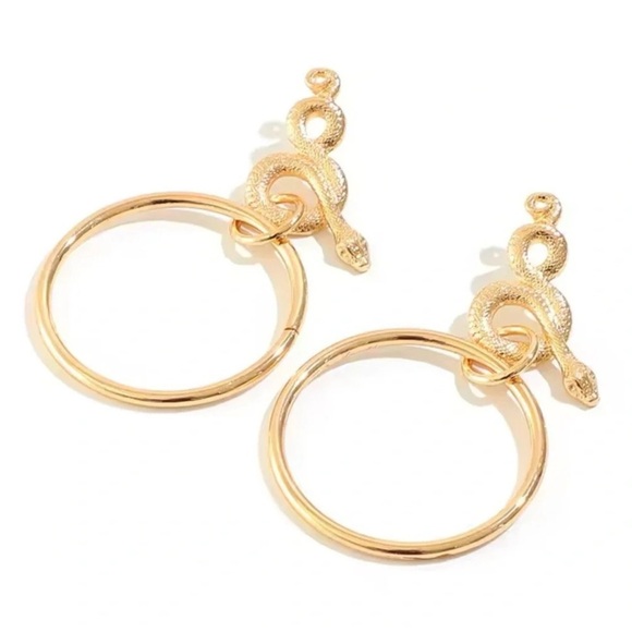 Anthropologie Serpenti Gold Snake Hoop Earrings - Picture 12 of 13